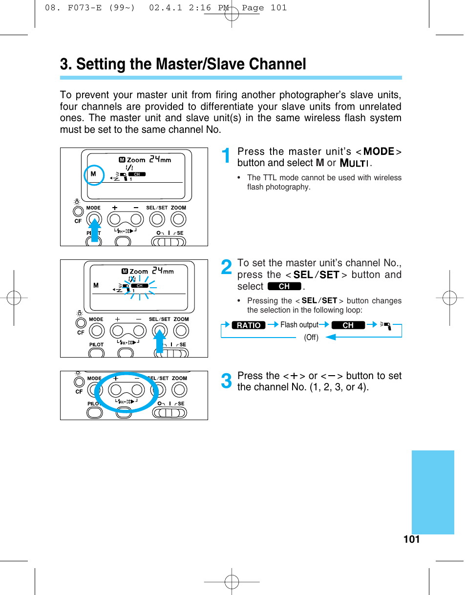 Setting the master/slave channel | Canon 550 EX User Manual | Page 101 / 128