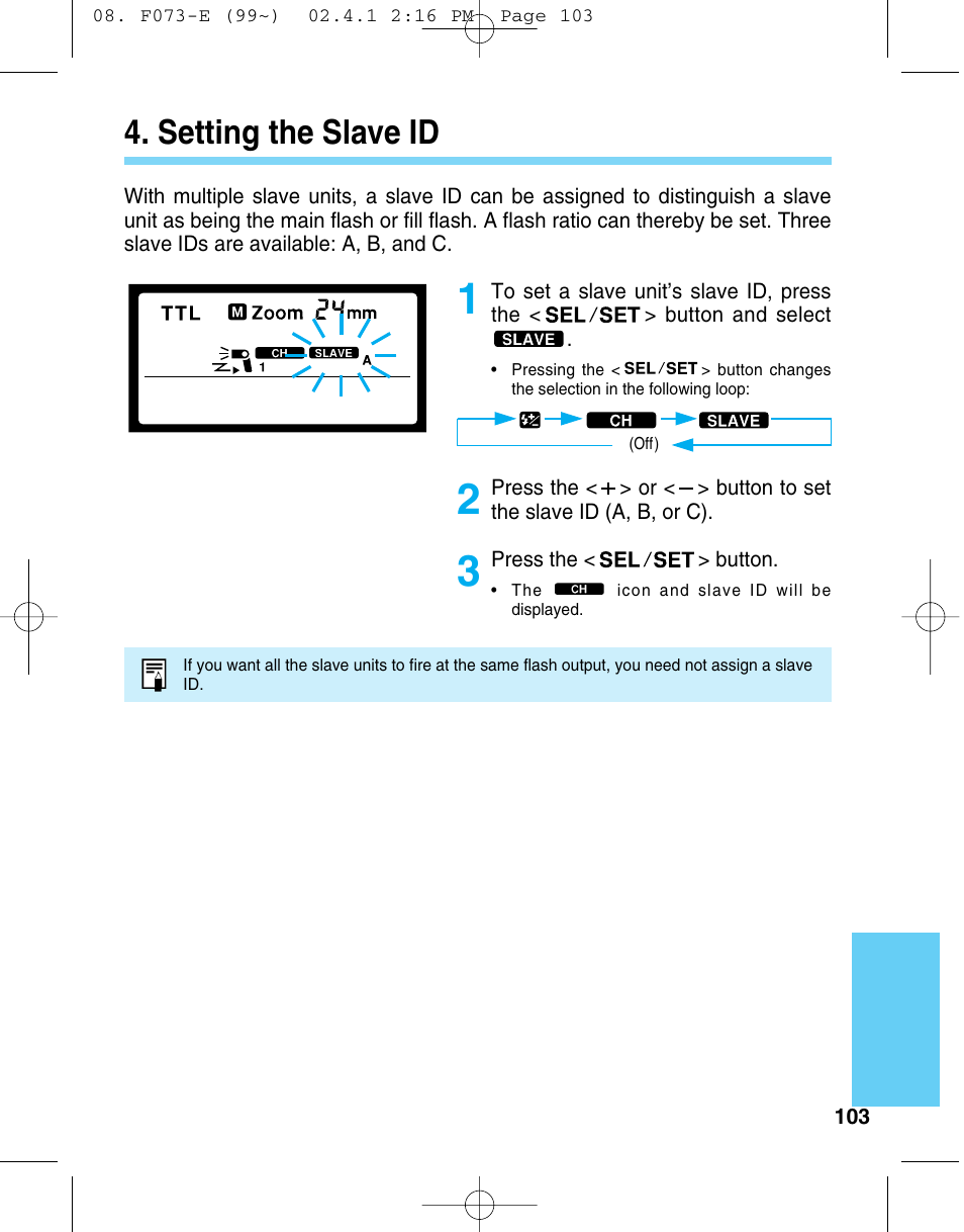 Setting the slave id | Canon 550 EX User Manual | Page 103 / 128