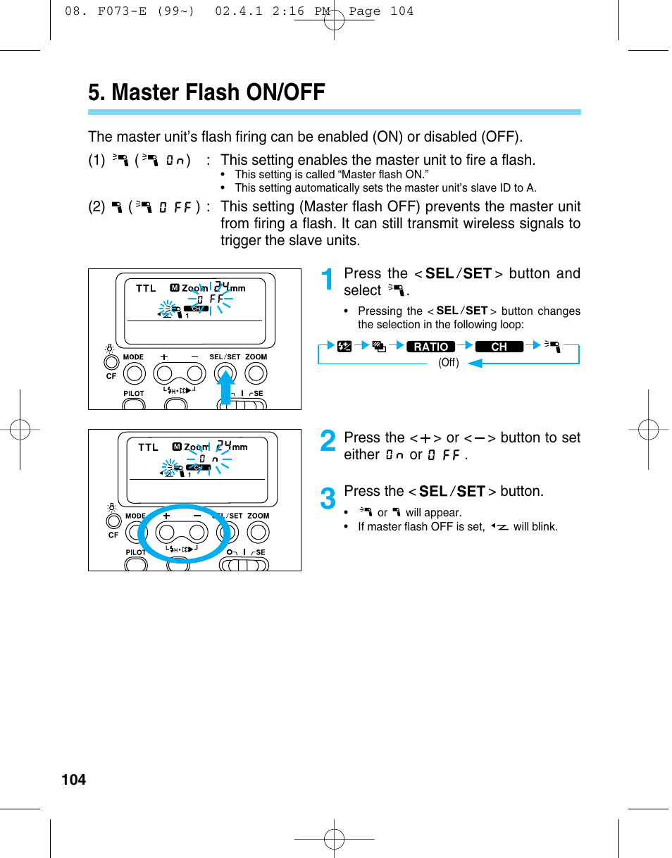 Master flash on/off | Canon 550 EX User Manual | Page 104 / 128