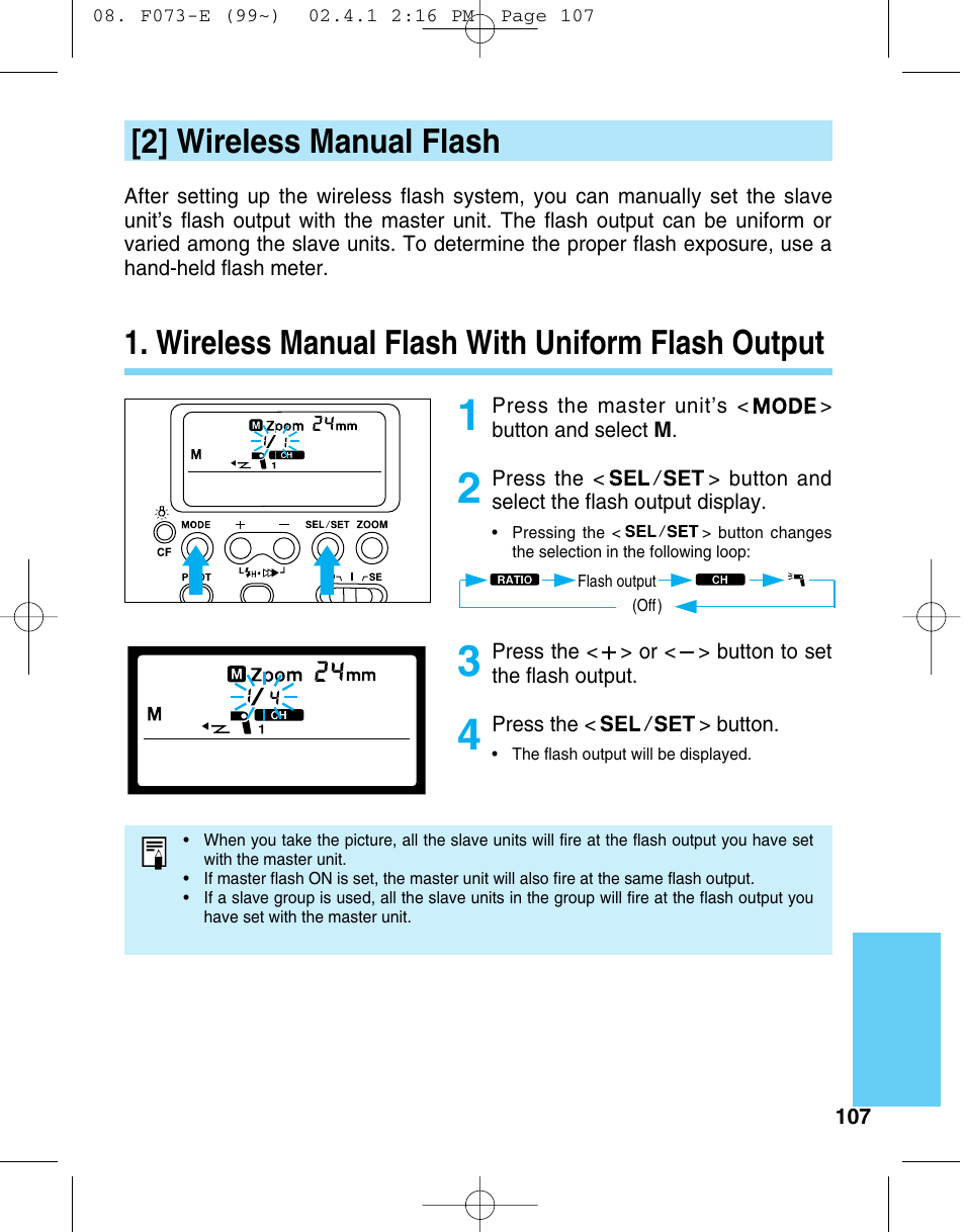 2] wireless manual flash, Wireless manual flash with uniform flash output | Canon 550 EX User Manual | Page 107 / 128