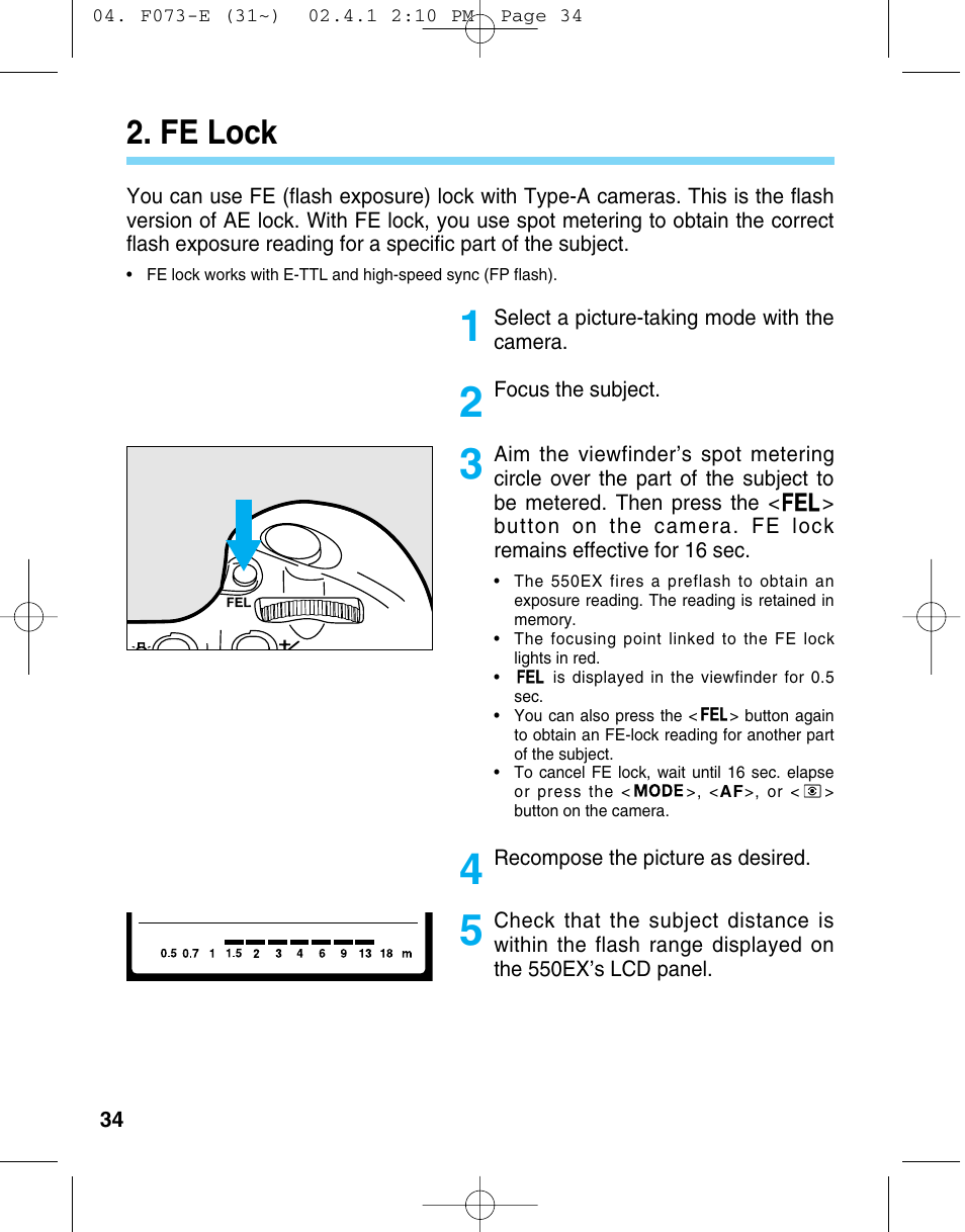 Fe lock | Canon 550 EX User Manual | Page 34 / 128