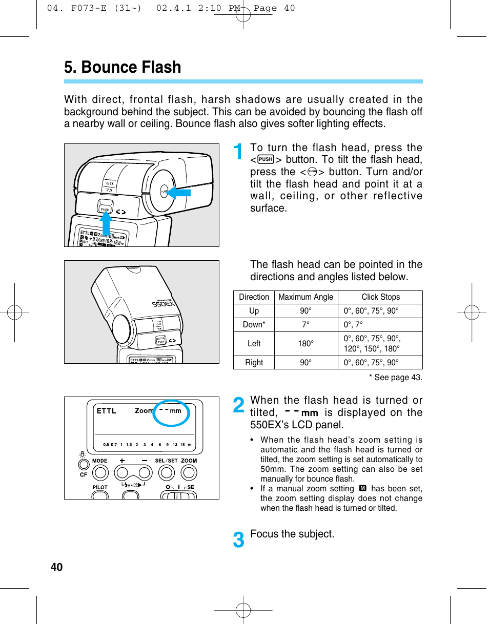 Bounce flash | Canon 550 EX User Manual | Page 40 / 128