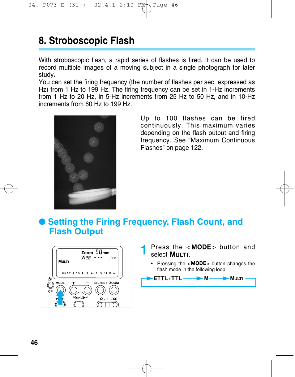 Stroboscopic flash | Canon 550 EX User Manual | Page 46 / 128