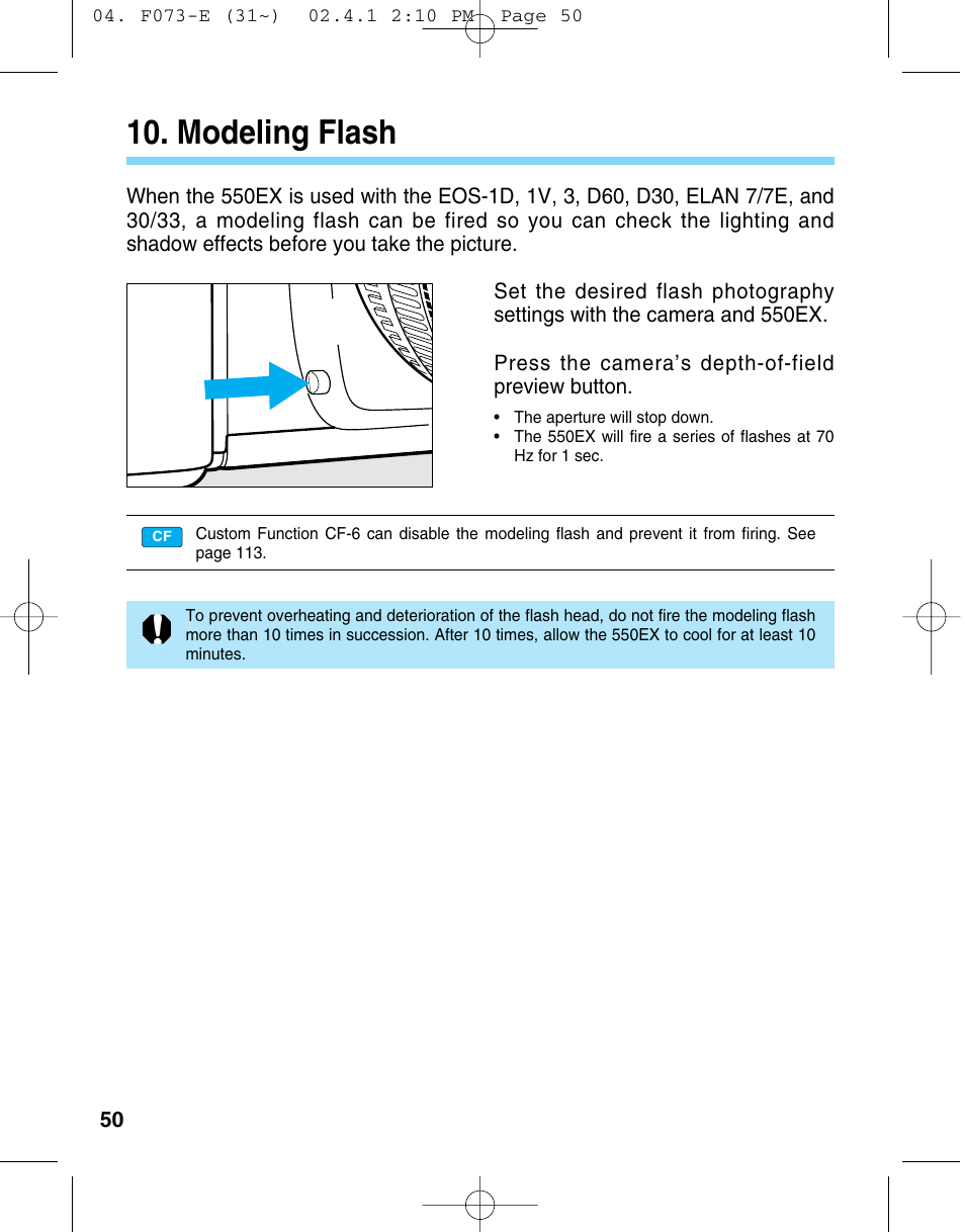 Modeling flash | Canon 550 EX User Manual | Page 50 / 128