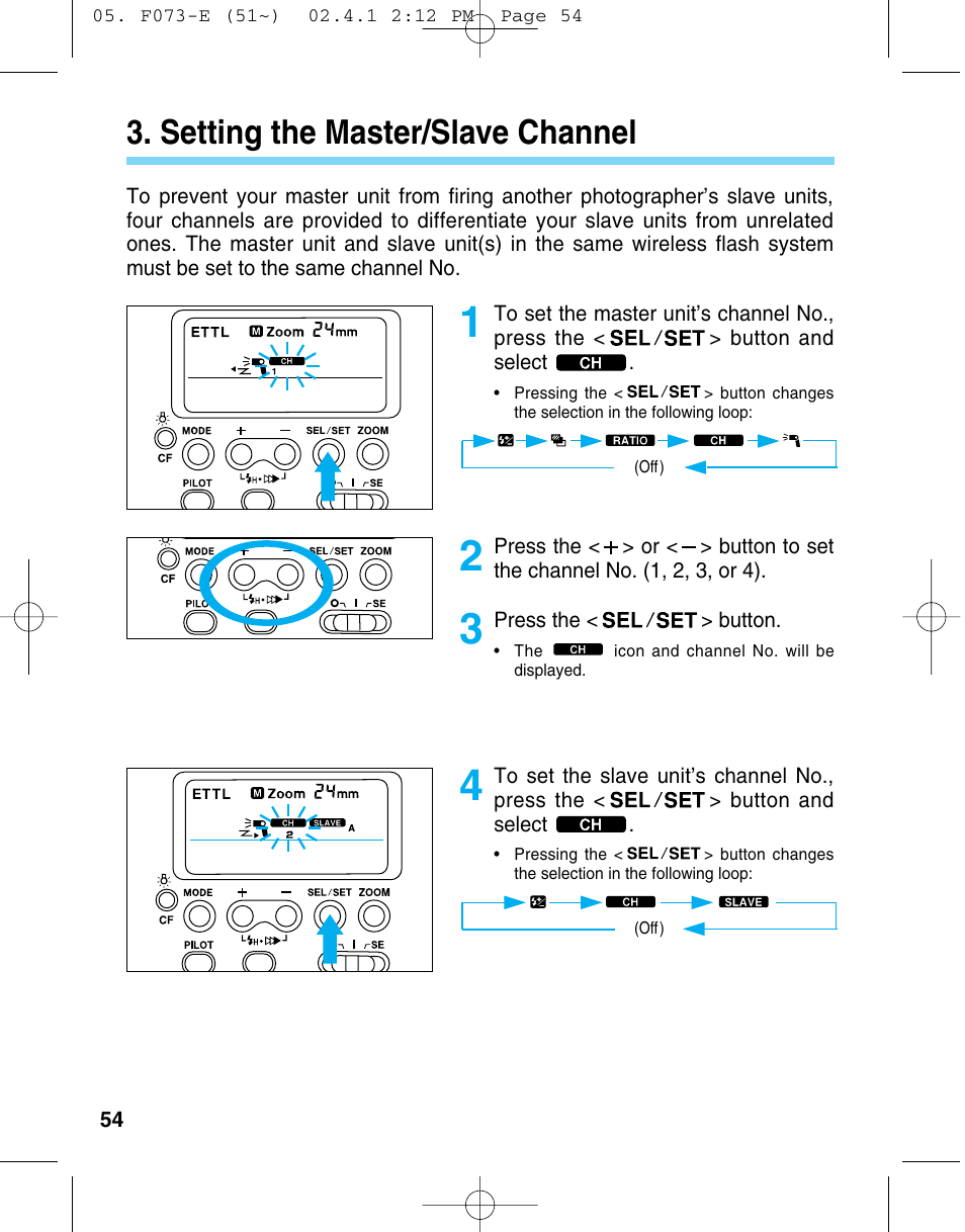 Setting the master/slave channel | Canon 550 EX User Manual | Page 54 / 128