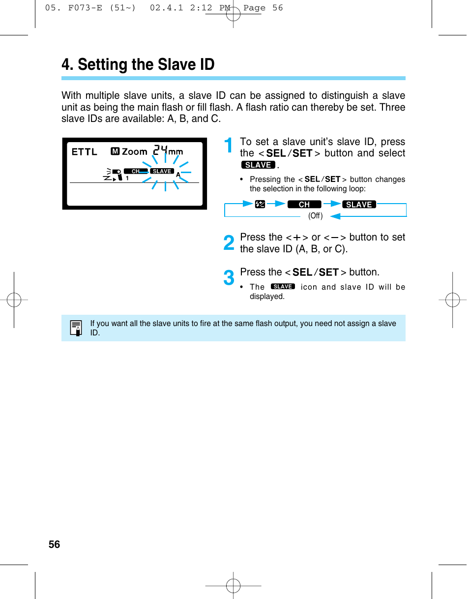 Setting the slave id | Canon 550 EX User Manual | Page 56 / 128