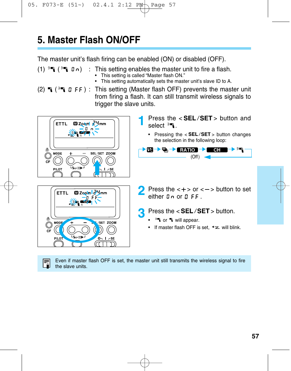 Master flash on/off | Canon 550 EX User Manual | Page 57 / 128