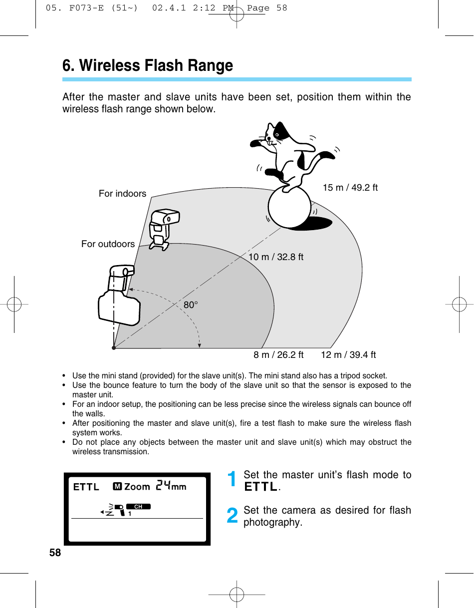 Wireless flash range | Canon 550 EX User Manual | Page 58 / 128