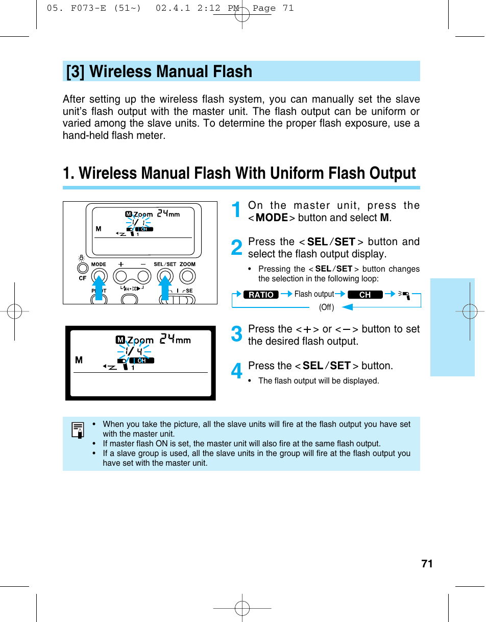 3] wireless manual flash, Wireless manual flash with uniform flash output | Canon 550 EX User Manual | Page 71 / 128