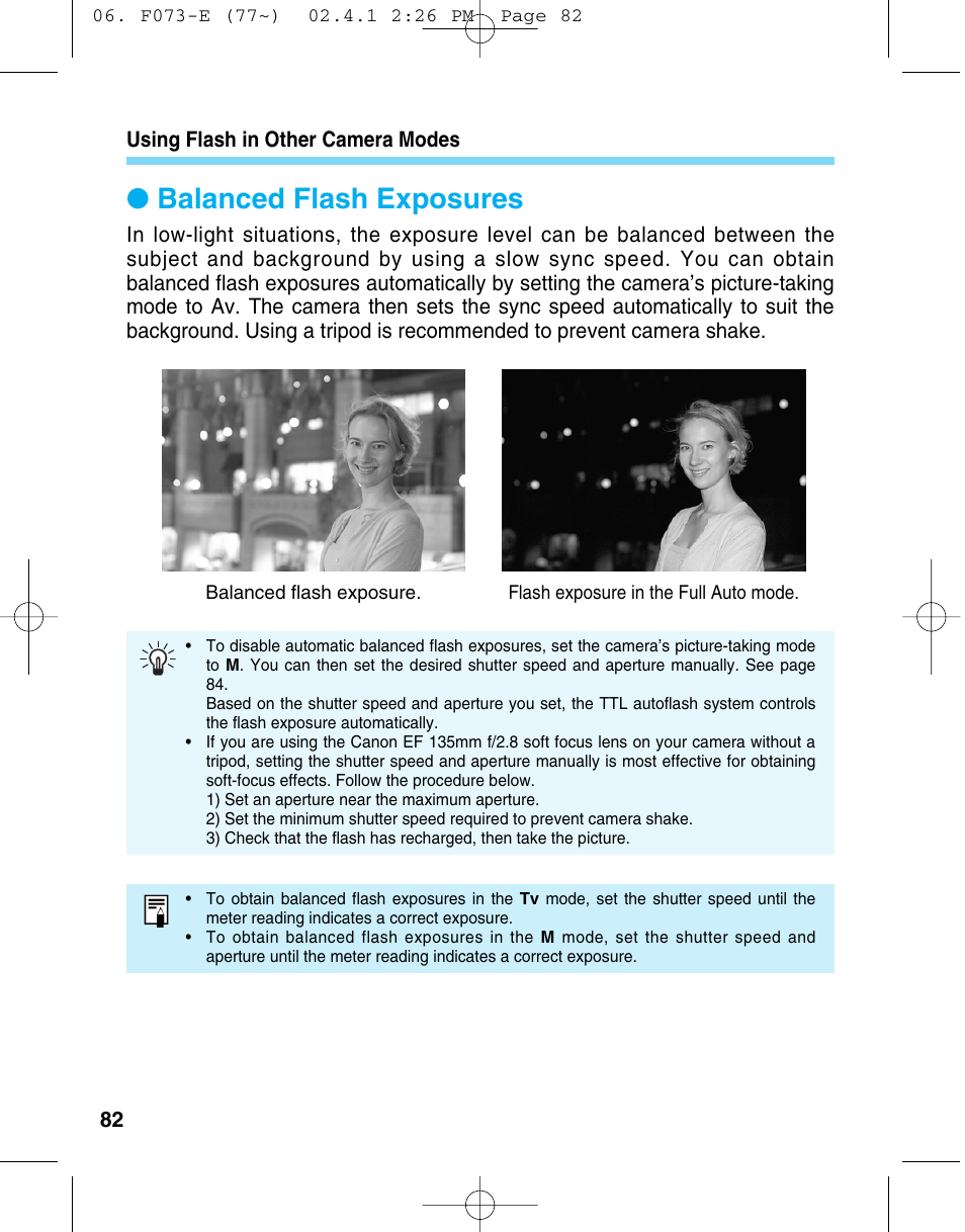 Balanced flash exposures | Canon 550 EX User Manual | Page 82 / 128