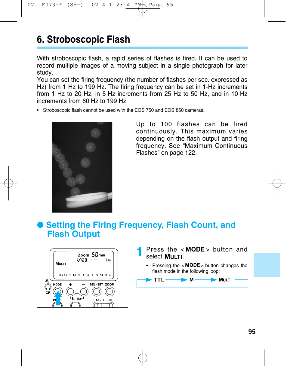 Stroboscopic flash | Canon 550 EX User Manual | Page 95 / 128