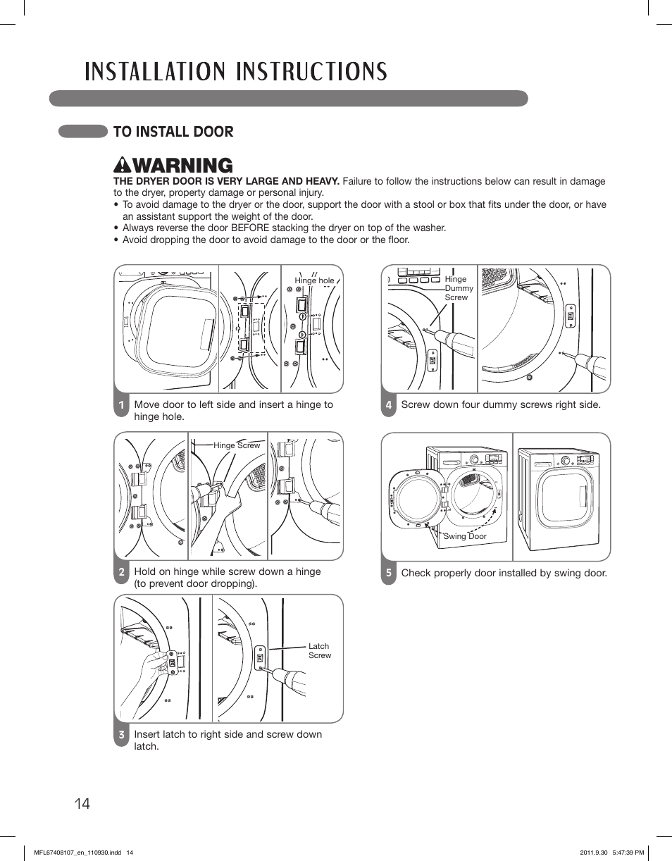 Wwarning | LG LSDE388VS User Manual | Page 14 / 100