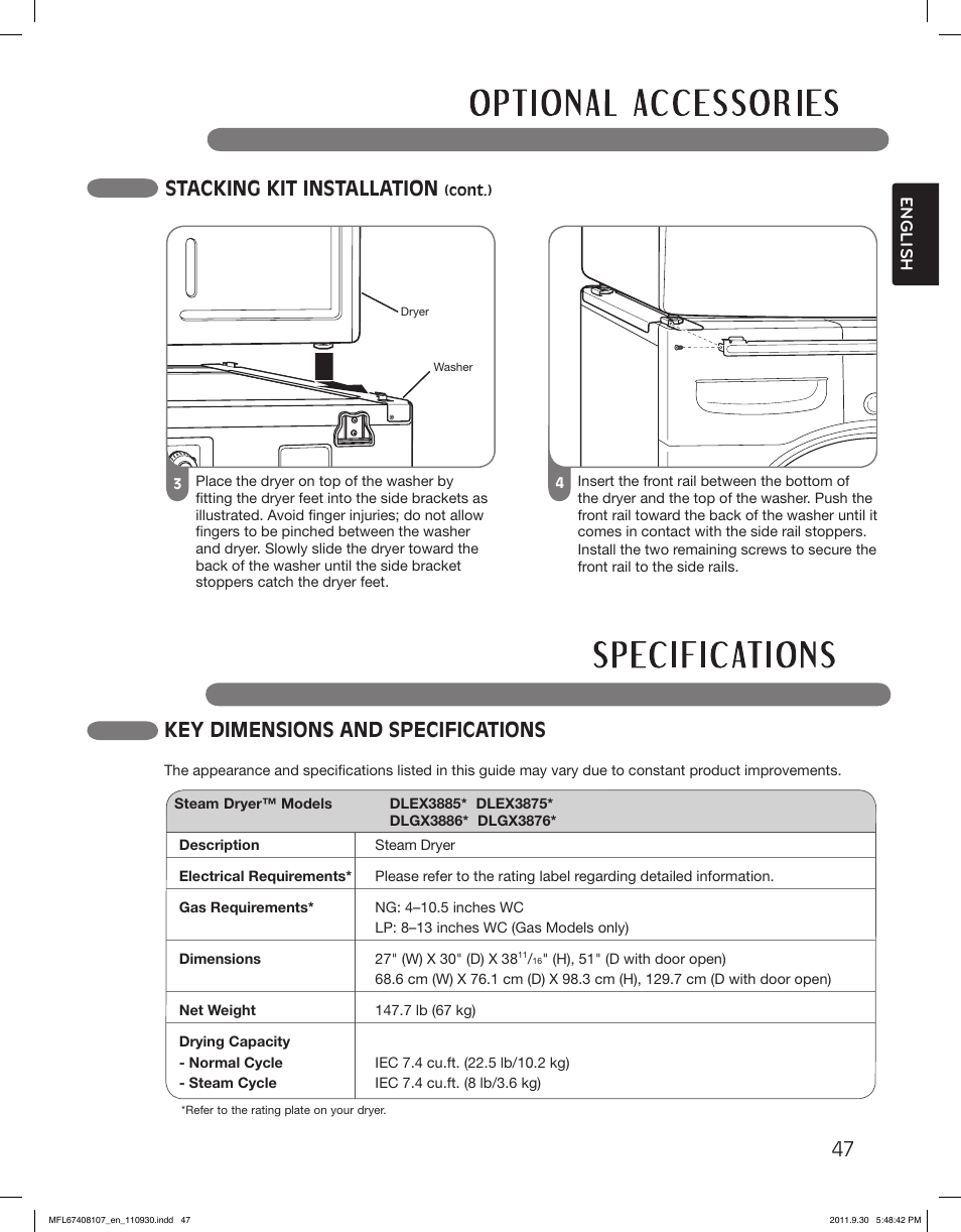 LG LSDE388VS User Manual | Page 47 / 100