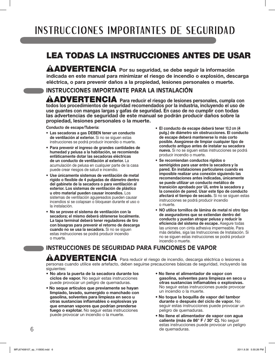 Wadvertencia | LG LSDE388VS User Manual | Page 54 / 100