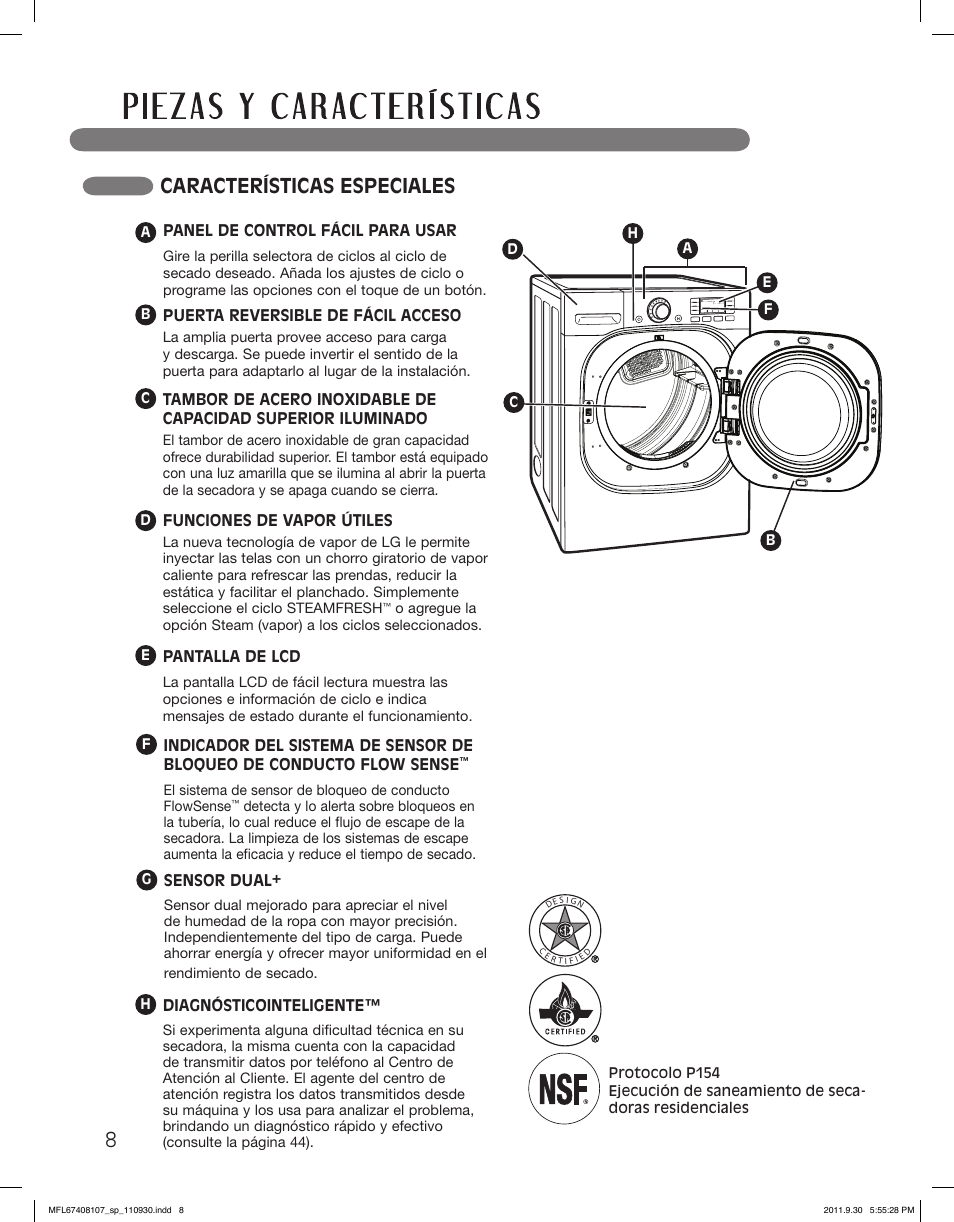 Características especiales | LG LSDE388VS User Manual | Page 56 / 100