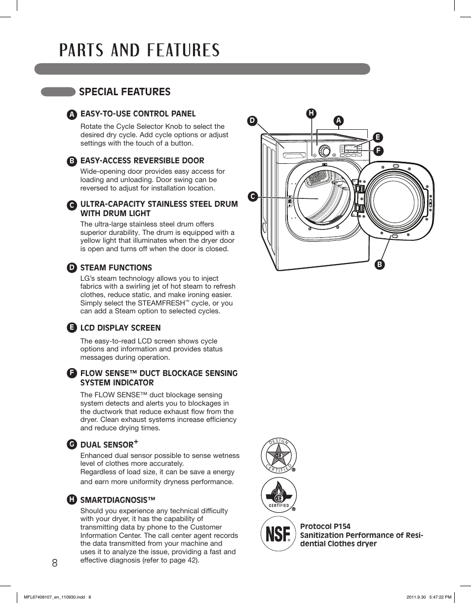 Special features | LG LSDE388VS User Manual | Page 8 / 100