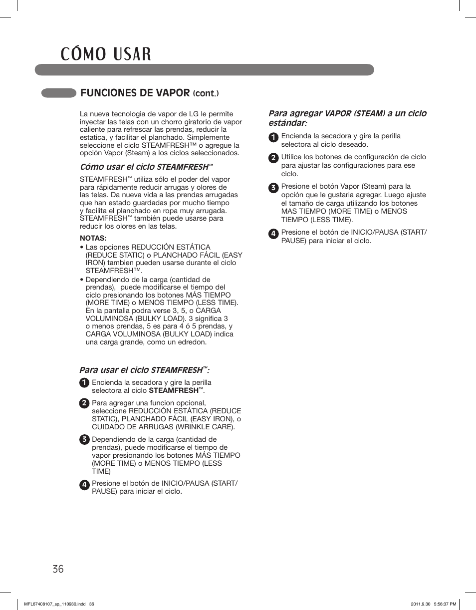 Funciones de vapor | LG LSDE388VS User Manual | Page 84 / 100
