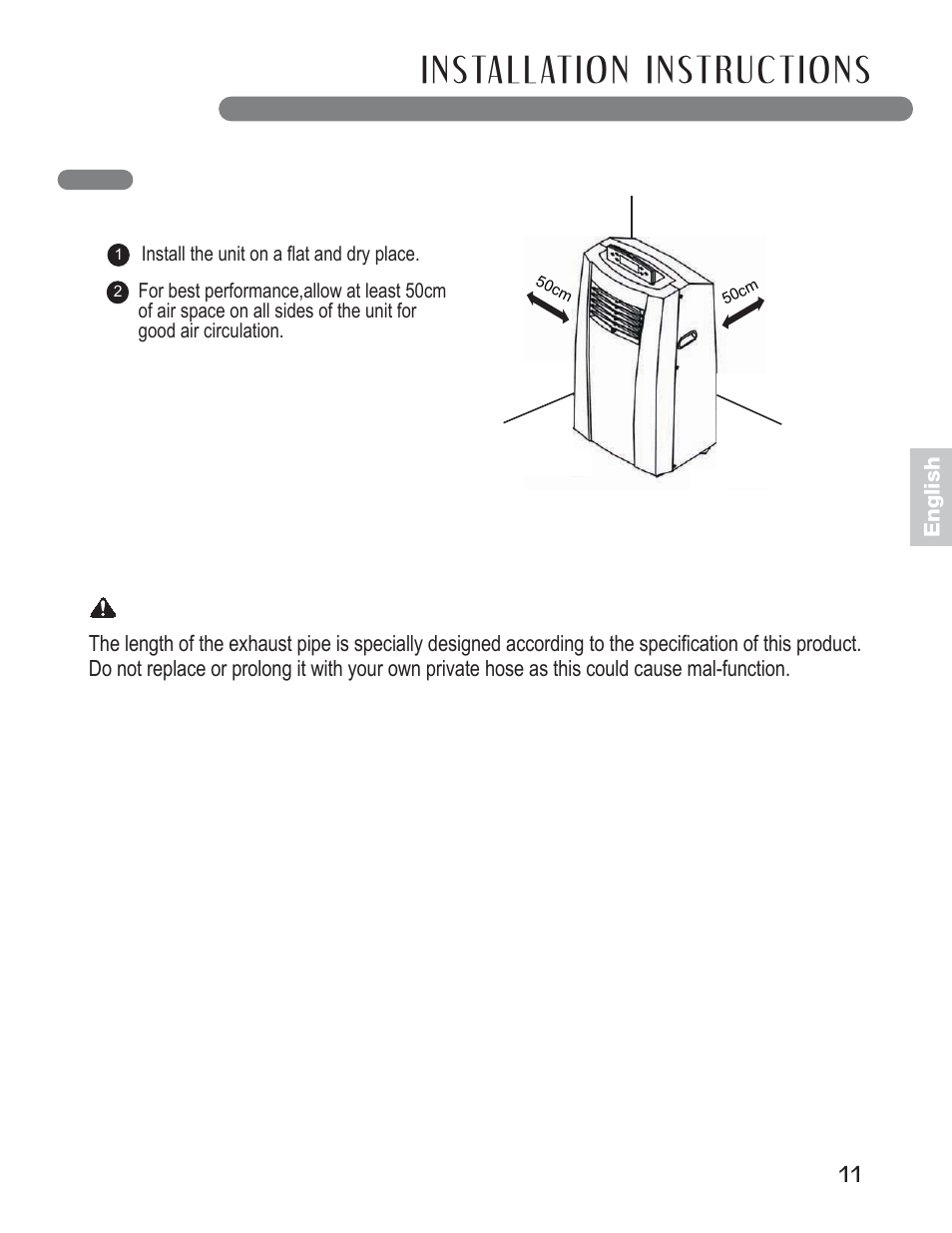 Selection of installation location | LG LP1010SNR User Manual | Page 11 / 48