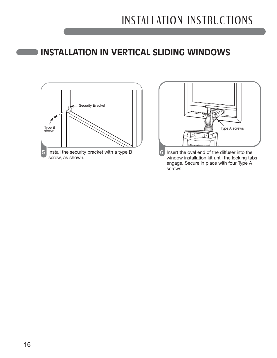 Installation in vertical sliding windows | LG LP1010SNR User Manual | Page 16 / 48