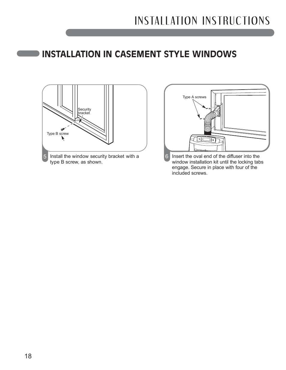 Installation in casement style windows | LG LP1010SNR User Manual | Page 18 / 48