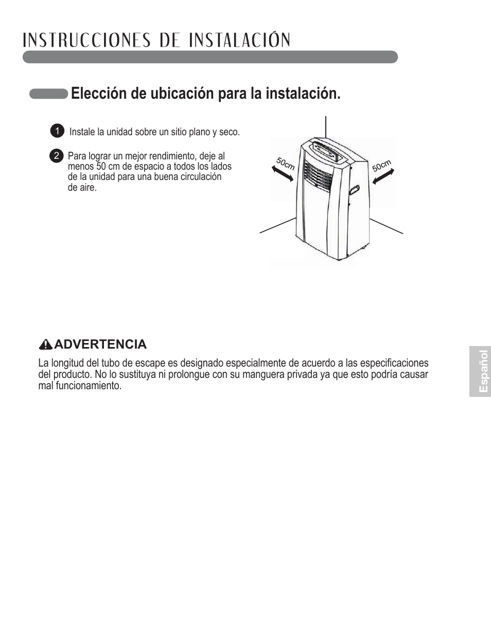 Elección de ubicación para la instalación | LG LP1010SNR User Manual | Page 34 / 48