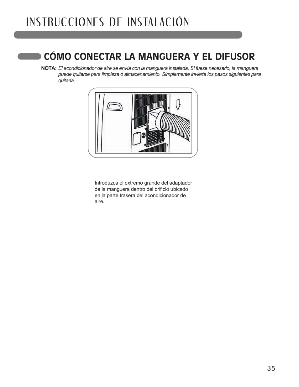 Cómo conectar la manguera y el difusor | LG LP1010SNR User Manual | Page 35 / 48