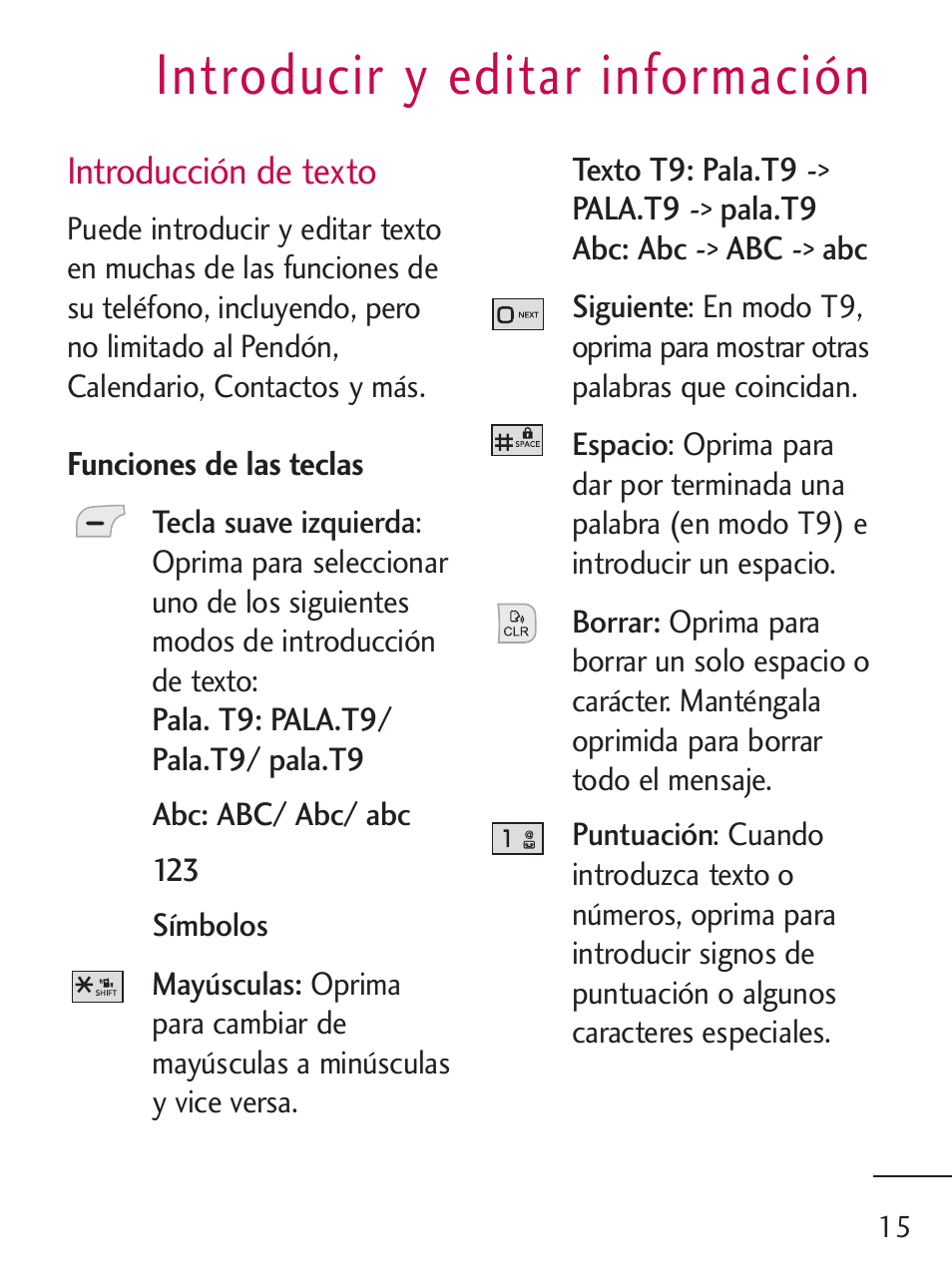 Introducir y editar información | LG LG235C User Manual | Page 117 / 217