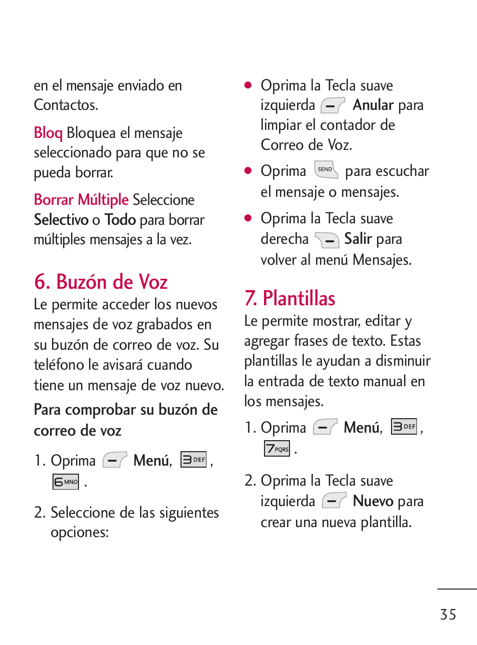 Buzón de voz, Plantillas | LG LG235C User Manual | Page 137 / 217