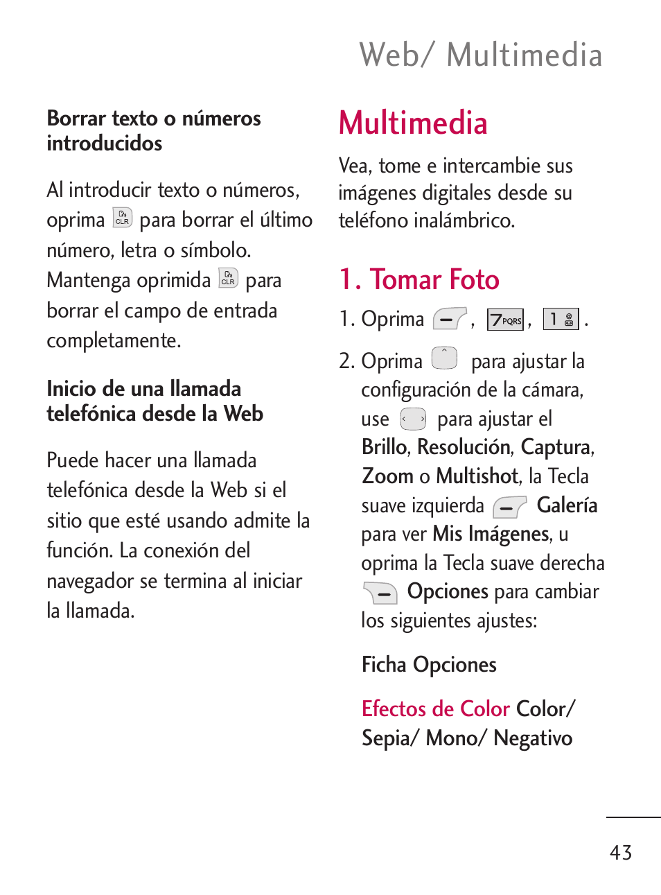 Multimedia, Web/ multimedia, Tomar foto | LG LG235C User Manual | Page 145 / 217