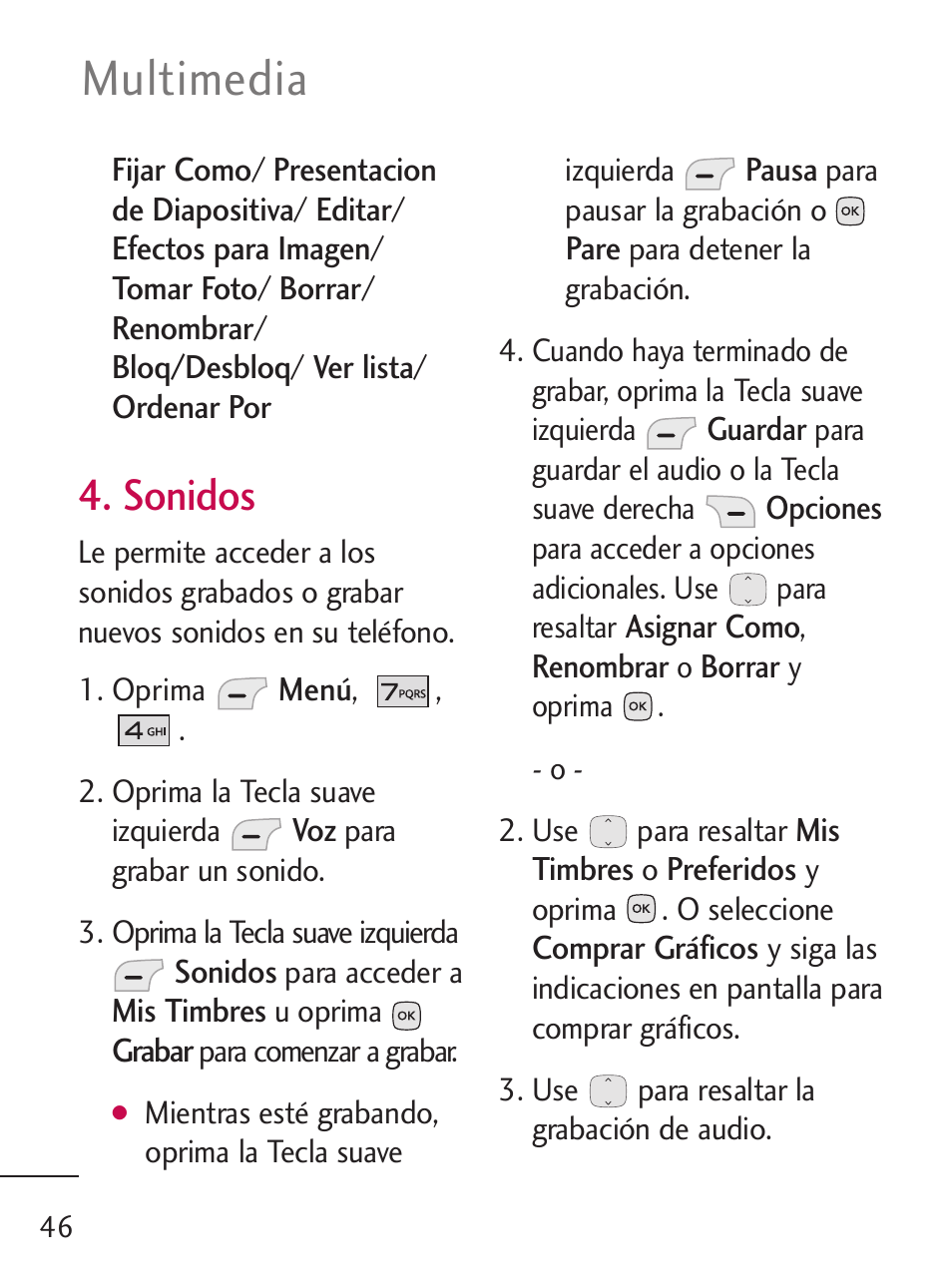 Multimedia, Sonidos | LG LG235C User Manual | Page 148 / 217