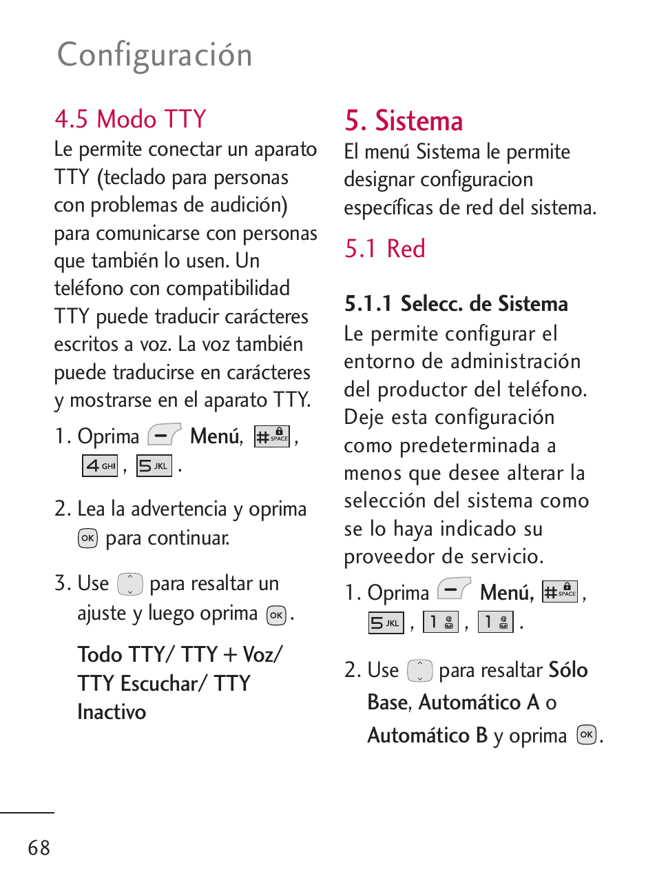 Configuración, Sistema, 5 modo tty | 1 red | LG LG235C User Manual | Page 170 / 217