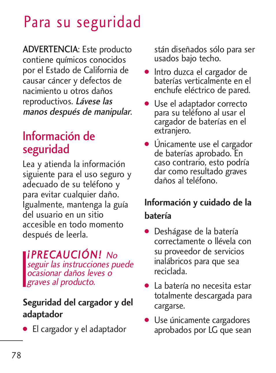 Para su seguridad, Información de seguridad | LG LG235C User Manual | Page 180 / 217