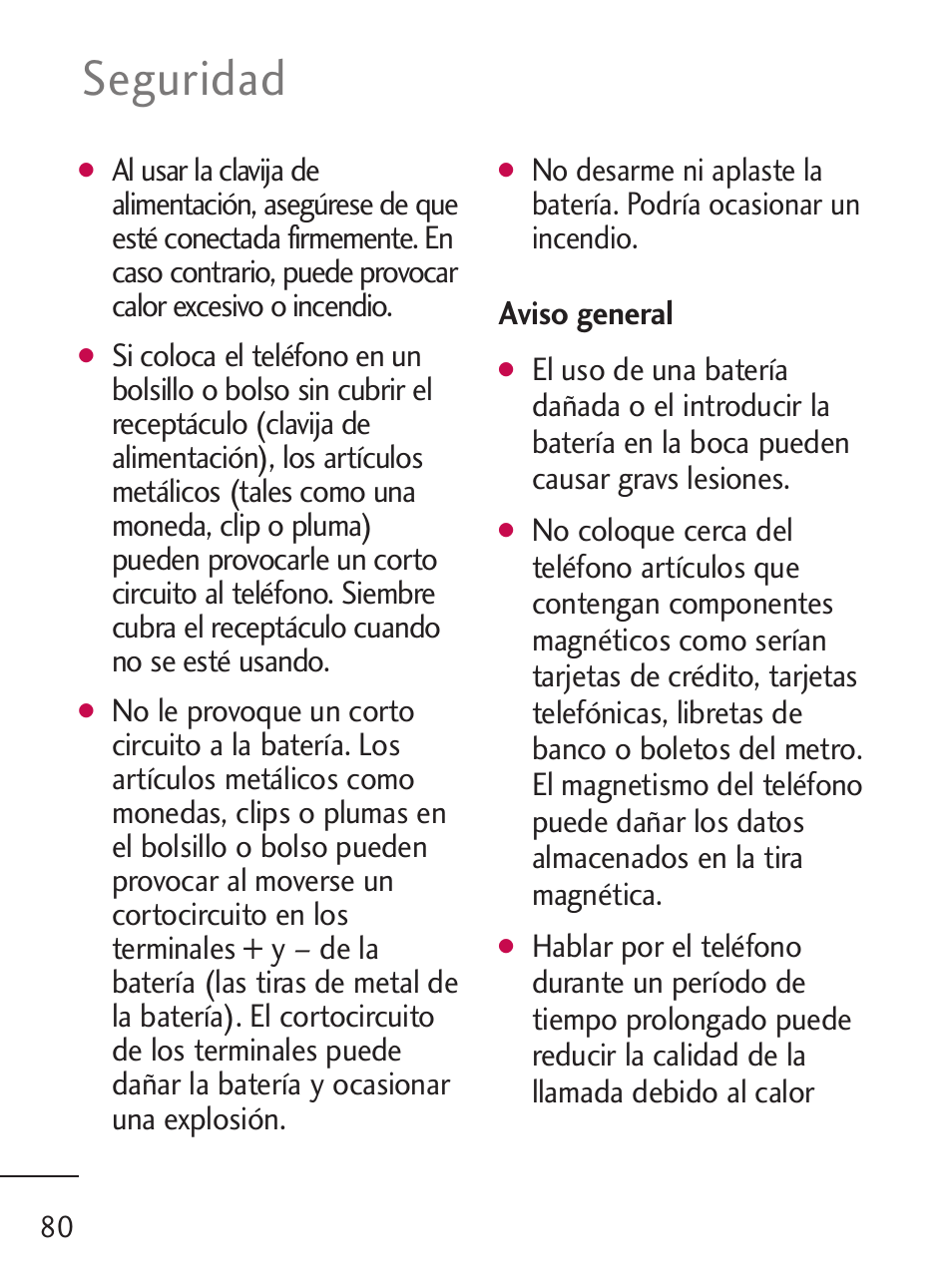 Seguridad, Aviso general | LG LG235C User Manual | Page 182 / 217