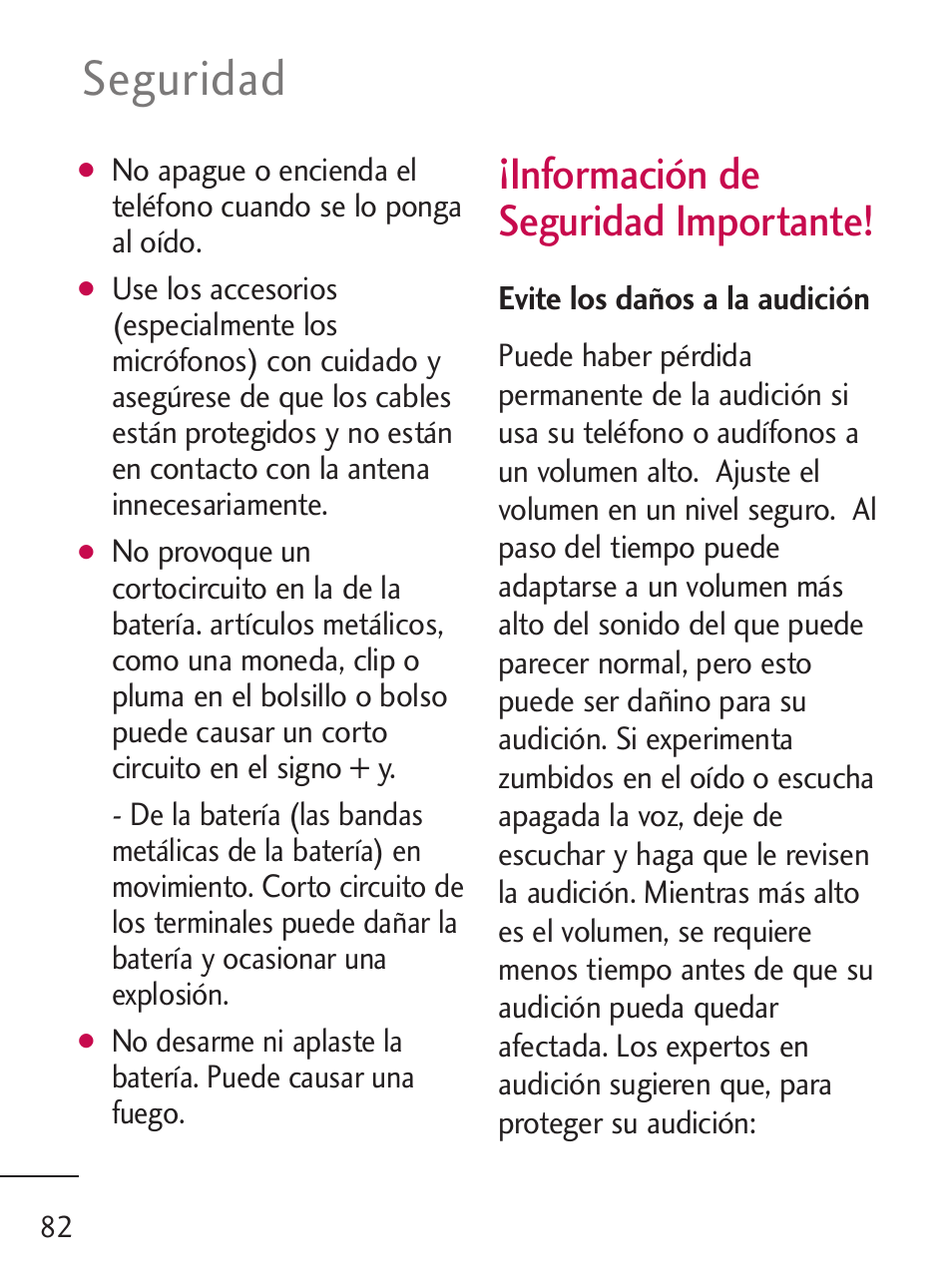 Seguridad, Información de seguridad importante | LG LG235C User Manual | Page 184 / 217