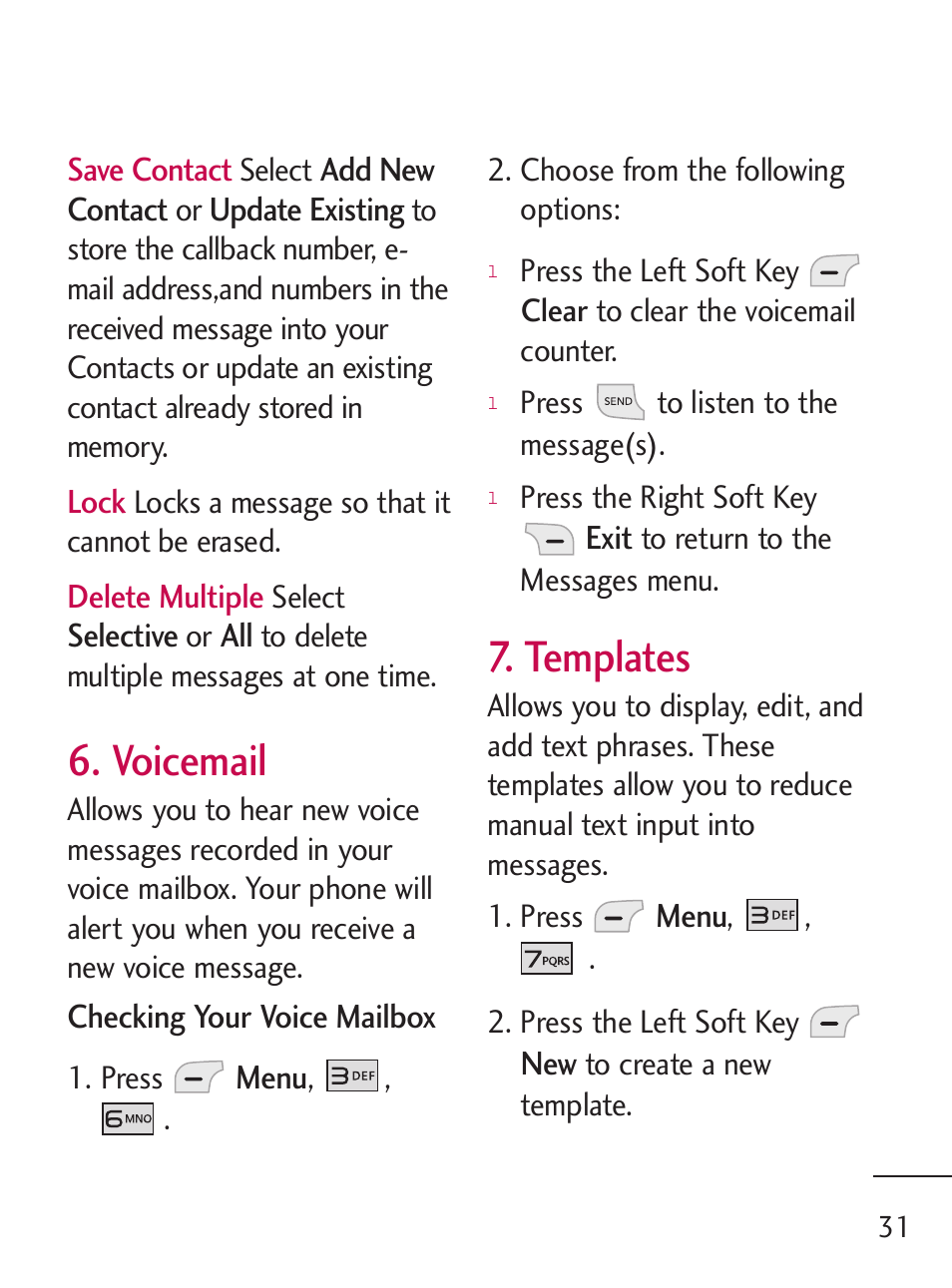 Voicemail, Templates | LG LG235C User Manual | Page 33 / 217