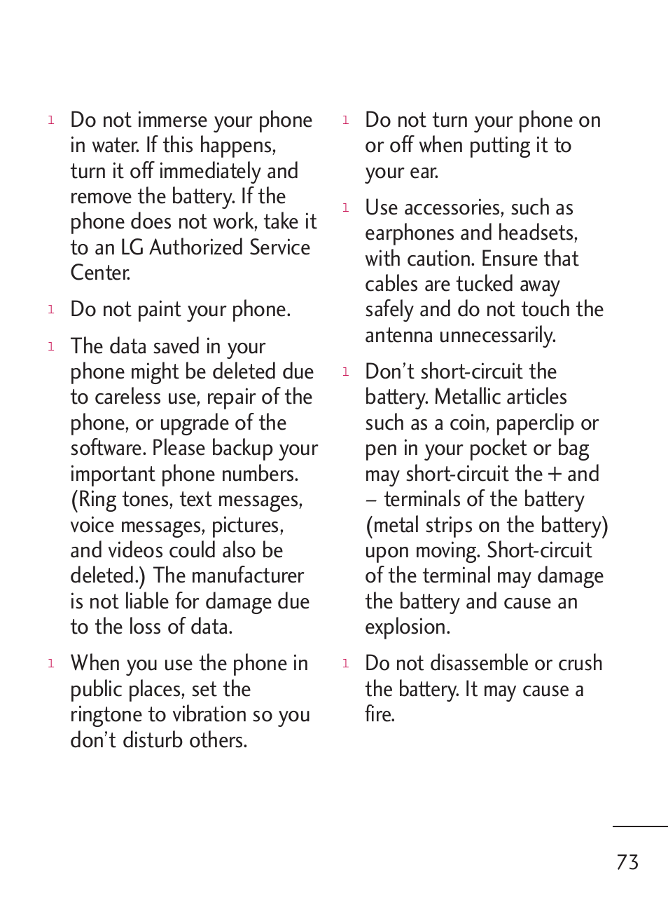 Do not paint your phone | LG LG235C User Manual | Page 75 / 217