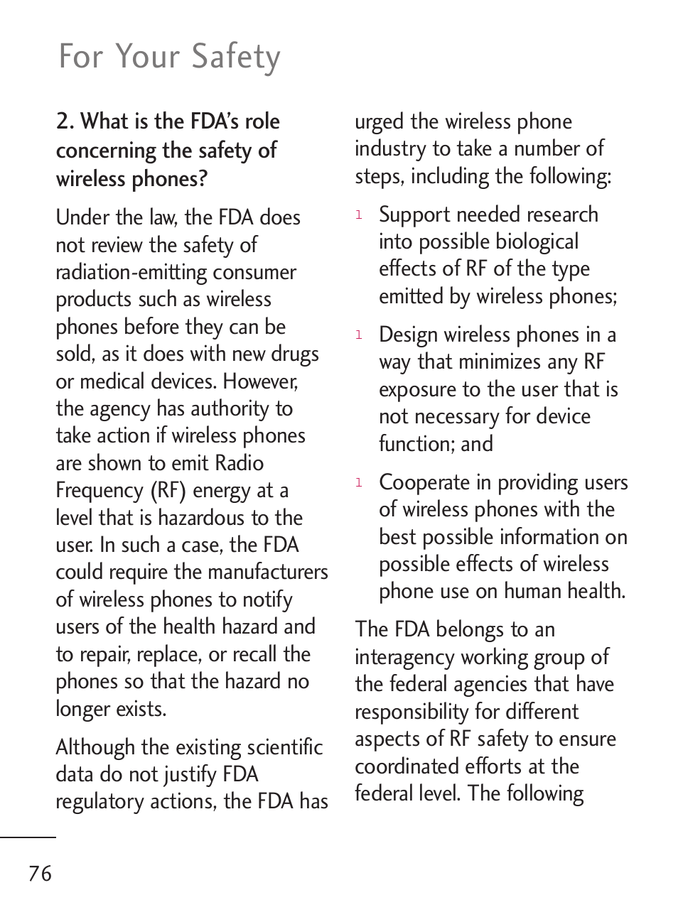 For your safety | LG LG235C User Manual | Page 78 / 217