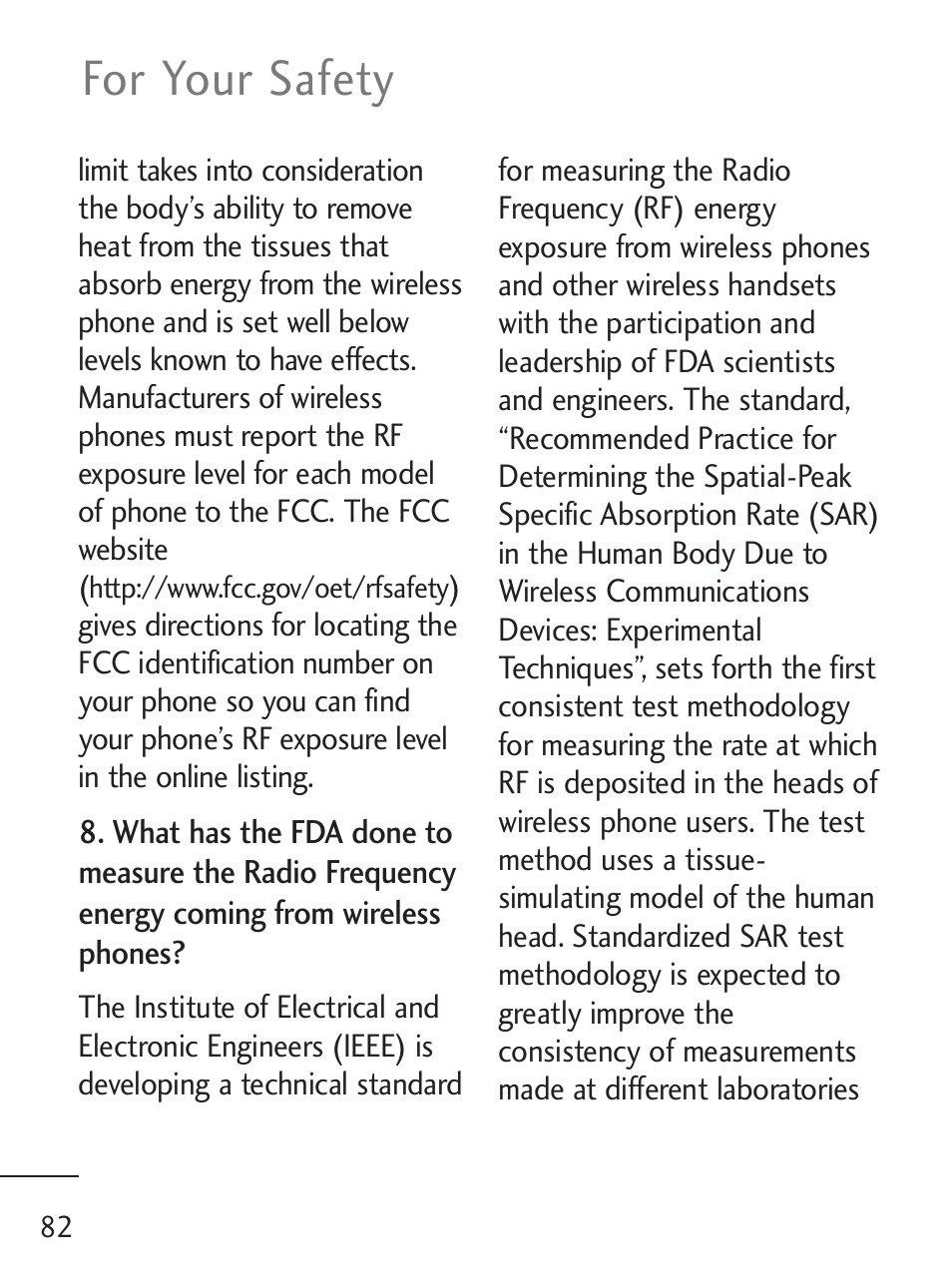 For your safety | LG LG235C User Manual | Page 84 / 217