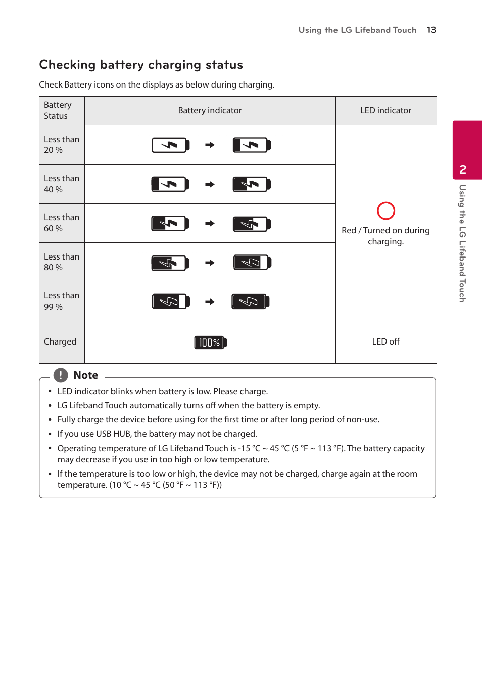 Checking battery charging status | LG FB84-BM User Manual | Page 13 / 50