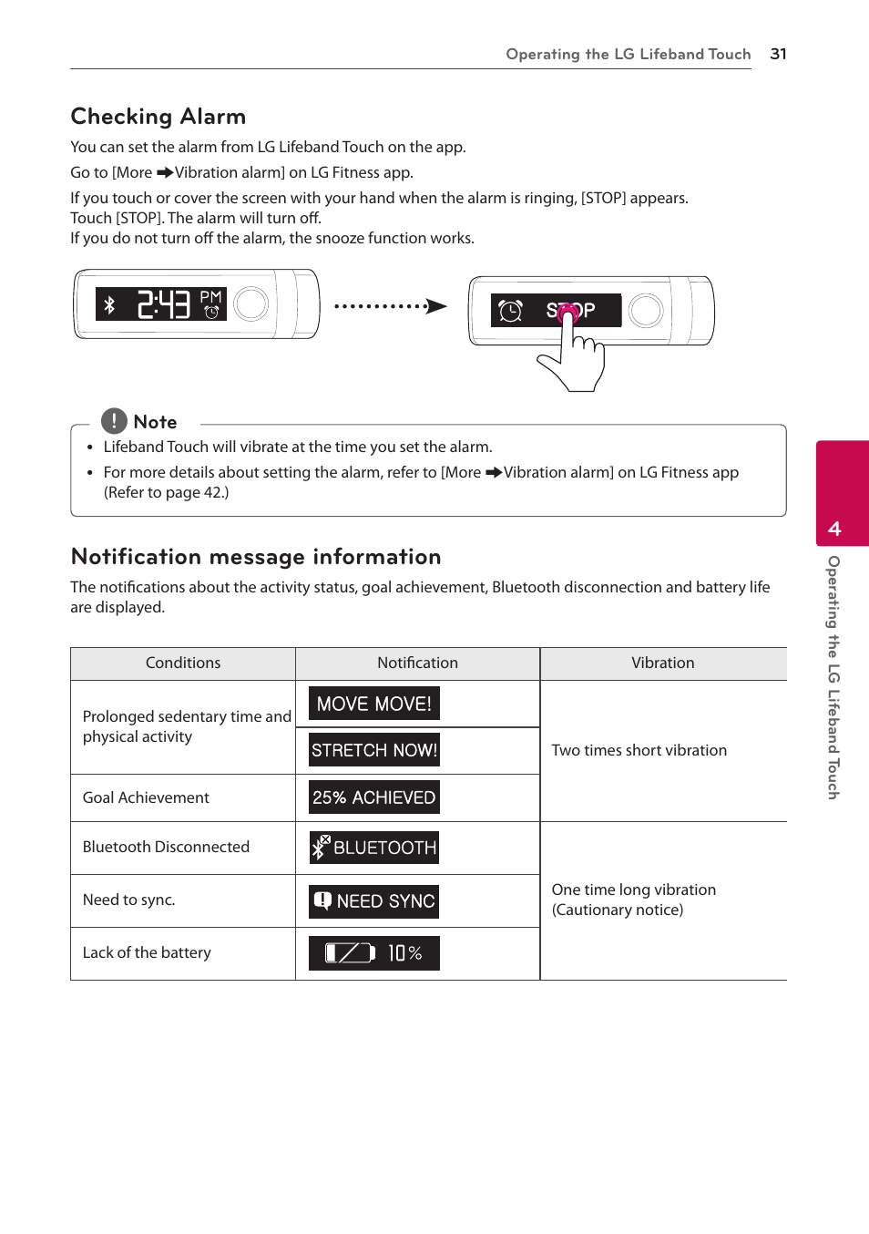 Checking alarm, Notification message information | LG FB84-BM User Manual | Page 31 / 50