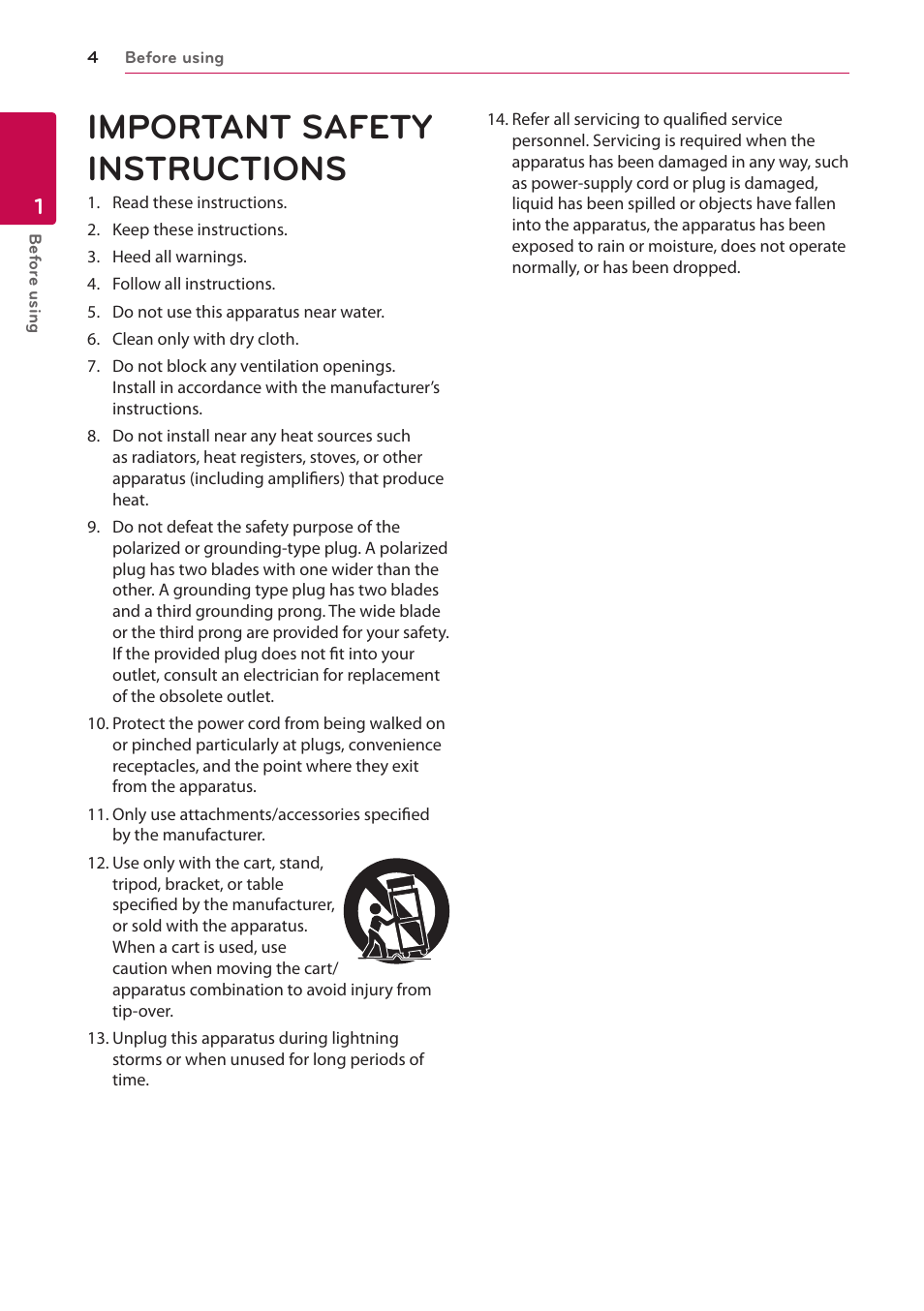 Important safety instructions | LG FB84-BM User Manual | Page 4 / 50