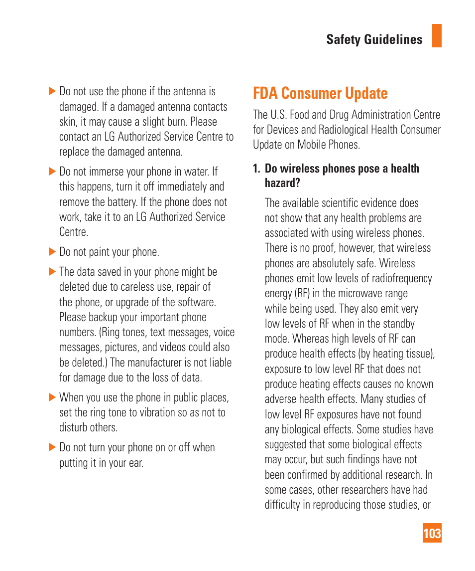 Fda consumer update | LG C395 User Manual | Page 103 / 120