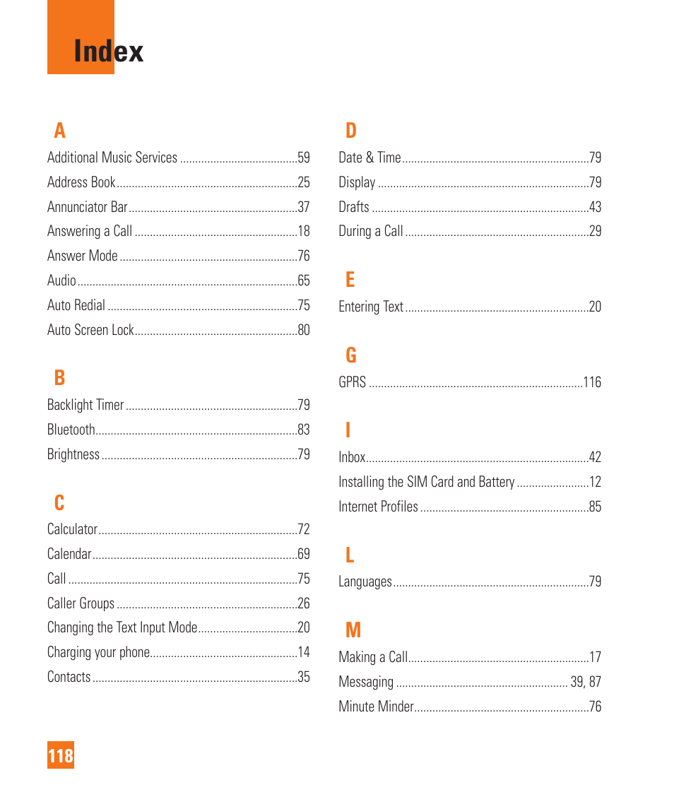 Index | LG C395 User Manual | Page 118 / 120