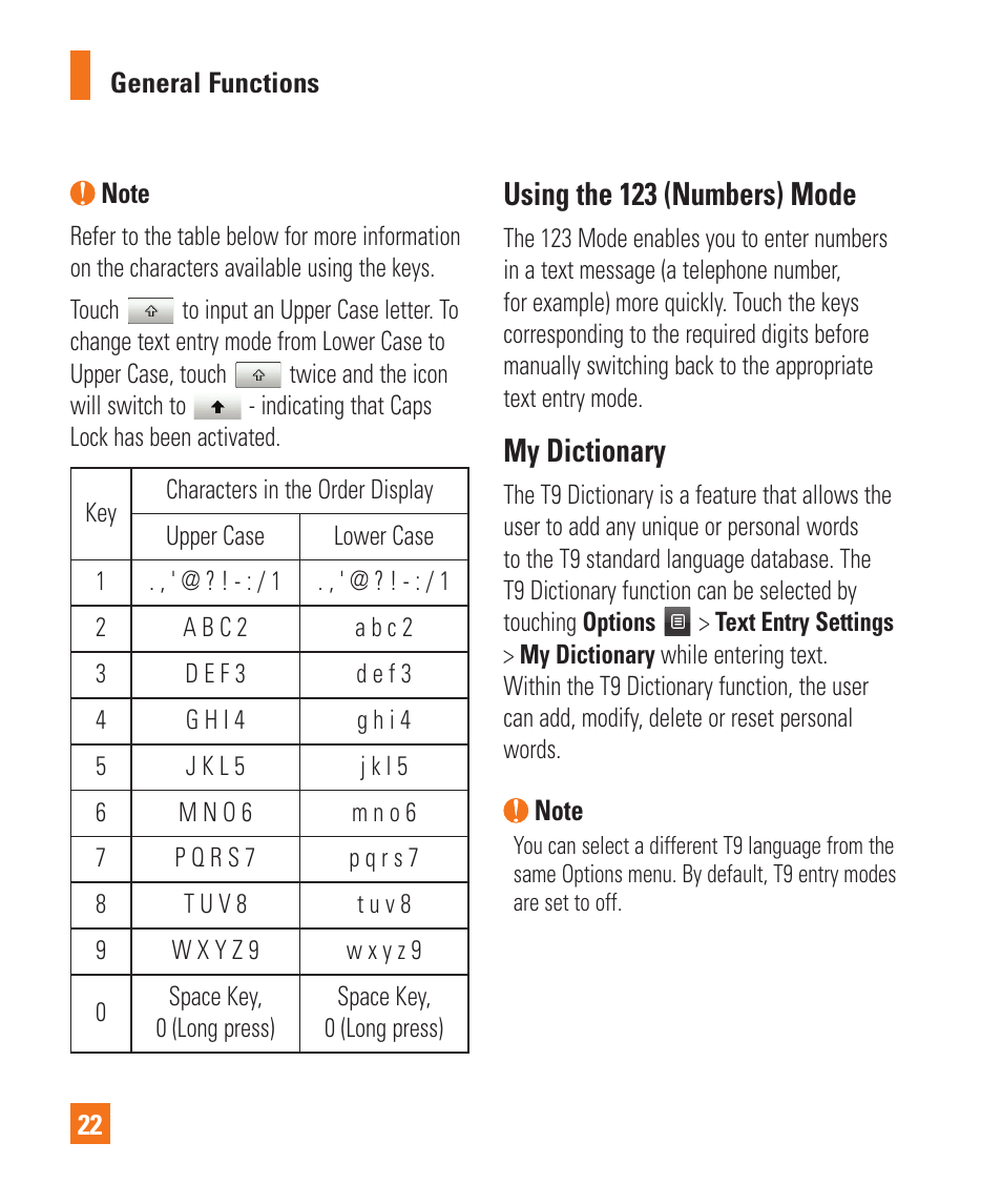 Using the 123 (numbers) mode, My dictionary | LG C395 User Manual | Page 22 / 120