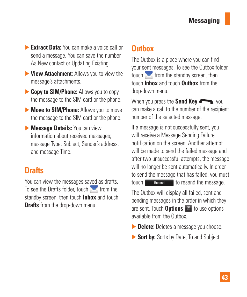 Drafts, Outbox | LG C395 User Manual | Page 43 / 120