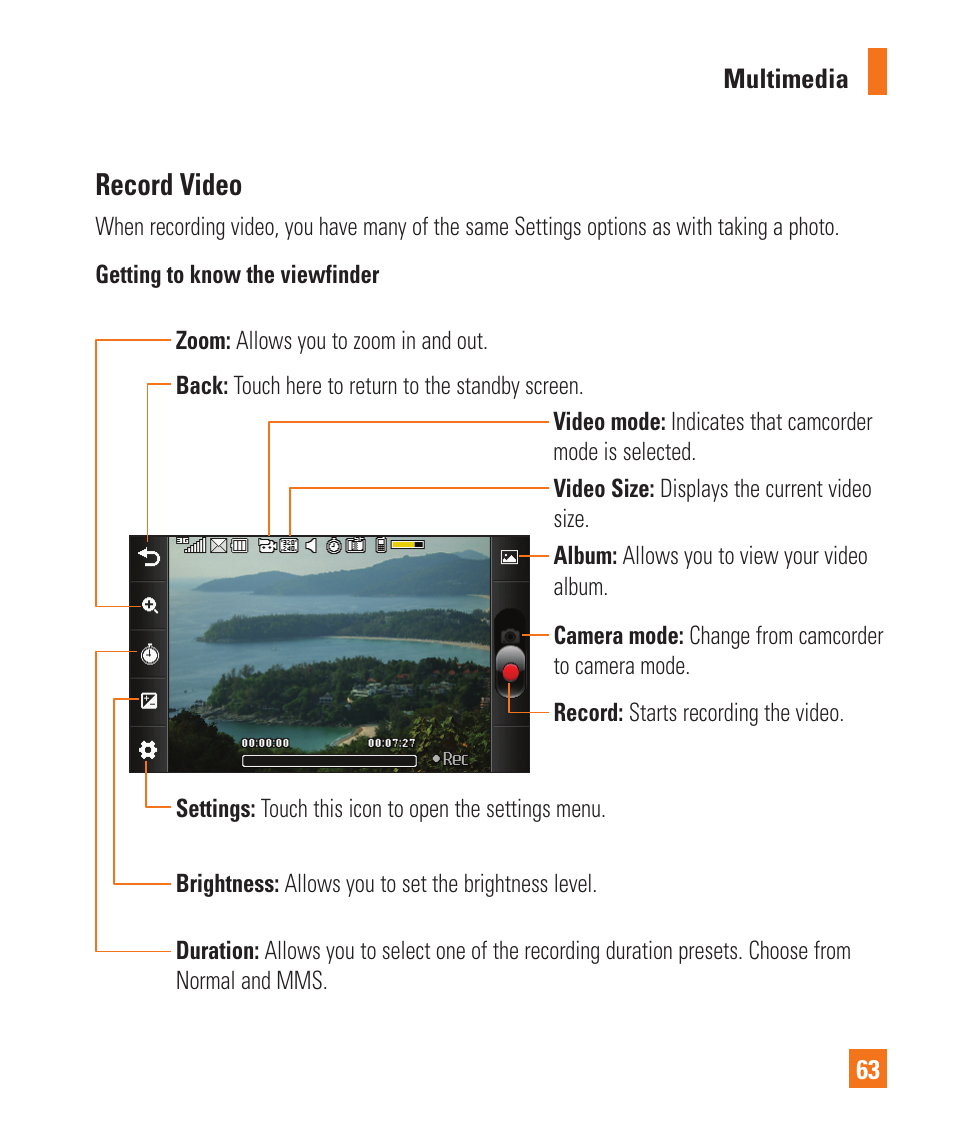 Record video | LG C395 User Manual | Page 63 / 120