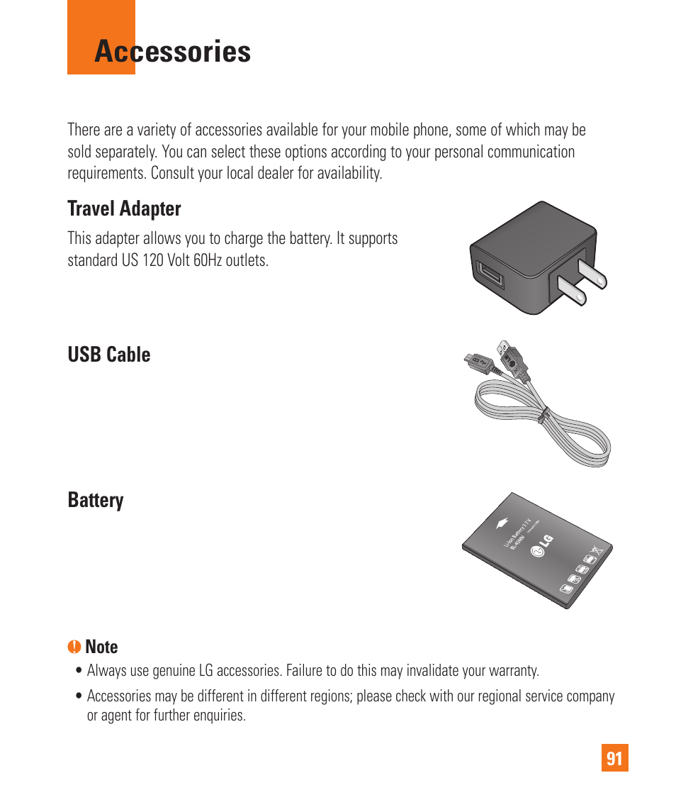 Accessories | LG C395 User Manual | Page 91 / 120