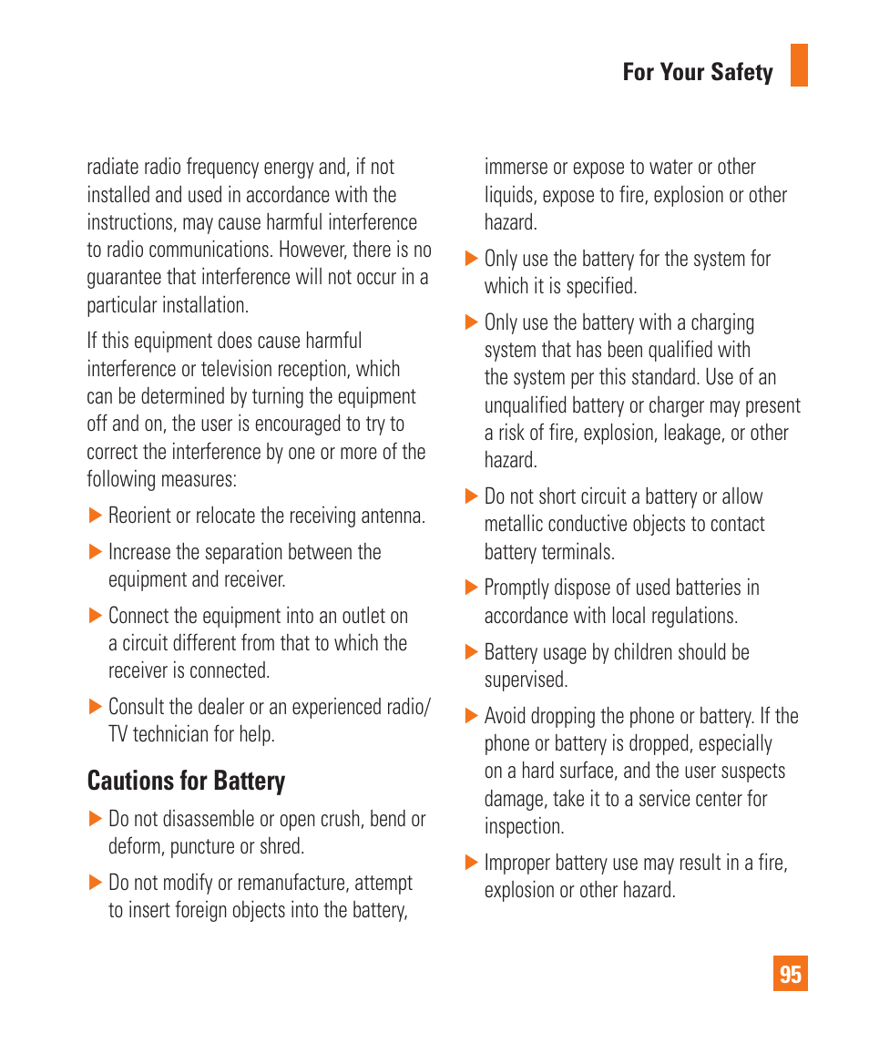 Cautions for battery | LG C395 User Manual | Page 95 / 120