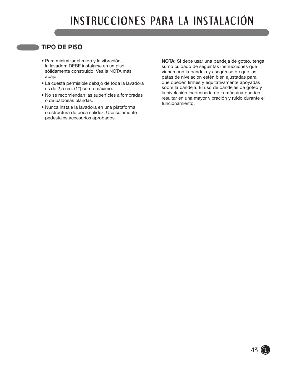 Tipo de piso | LG WM3477HS User Manual | Page 44 / 109