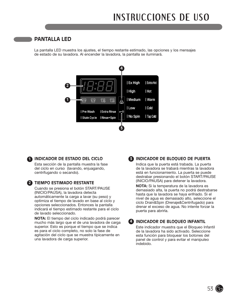 Pantalla led | LG WM3477HS User Manual | Page 54 / 109